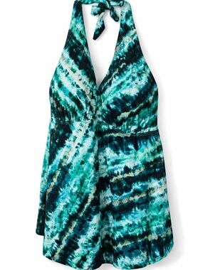 Swimsuits For All Halter Tankini Swim Dress Teal Black Size 20 Tie Dye Plus